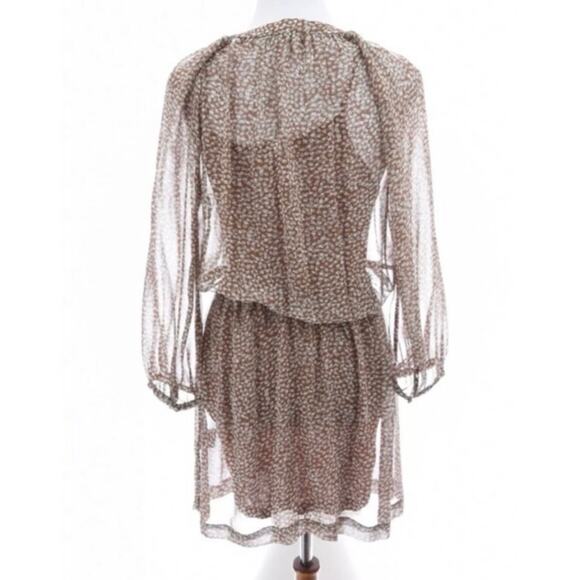 JOIE Molly Dot Sheer Silk Long Sleeve Brown White Dress Size Small - Picture 7 of 14